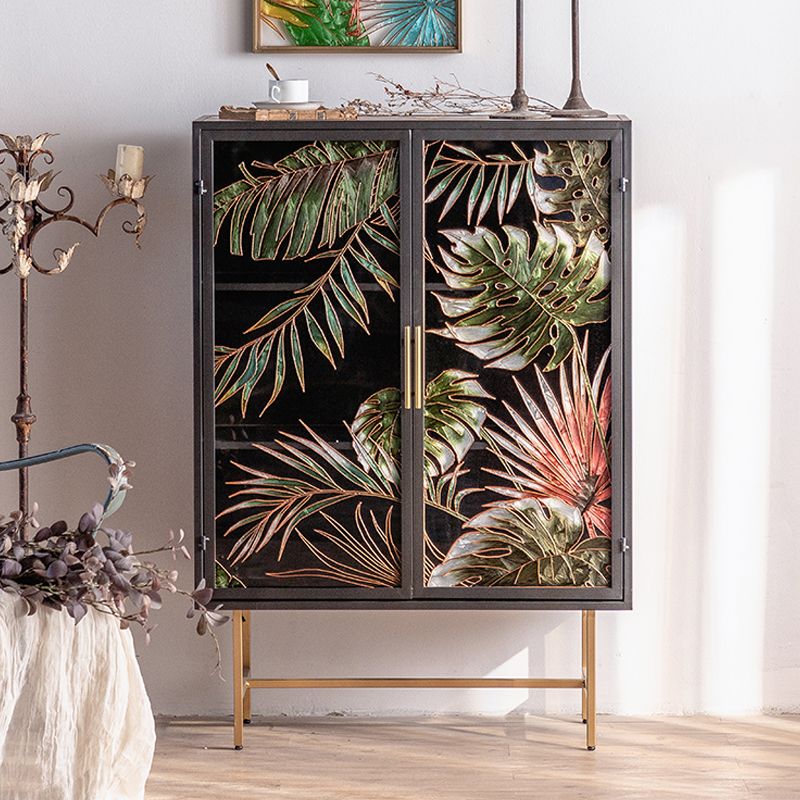 Contemporary Metal Display Stand Glass Doors Display Cabinet for Living Room