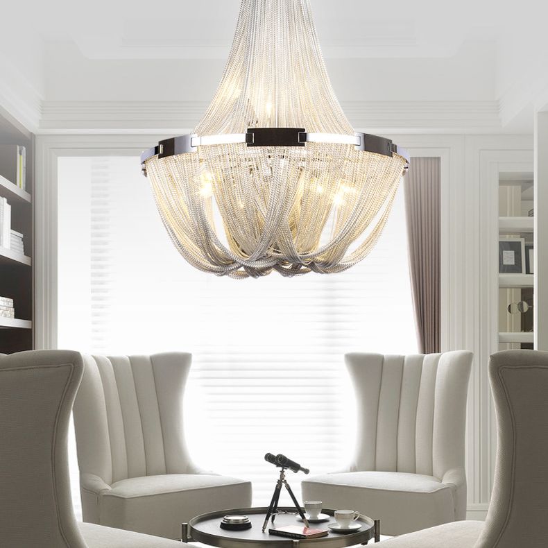 Basket Dinning Room Chandelier Light Fixture Metal Modern Style Hanging Chandelier in Chrome