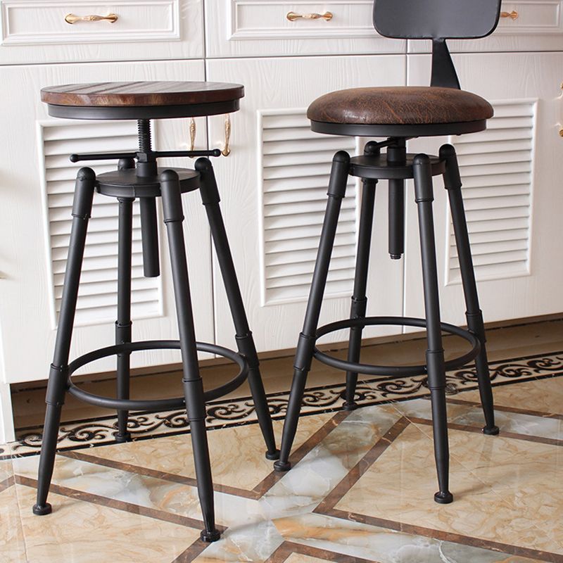 Industrial Rotatable Armless Counter Stool Iron Bar Stool with Pedal