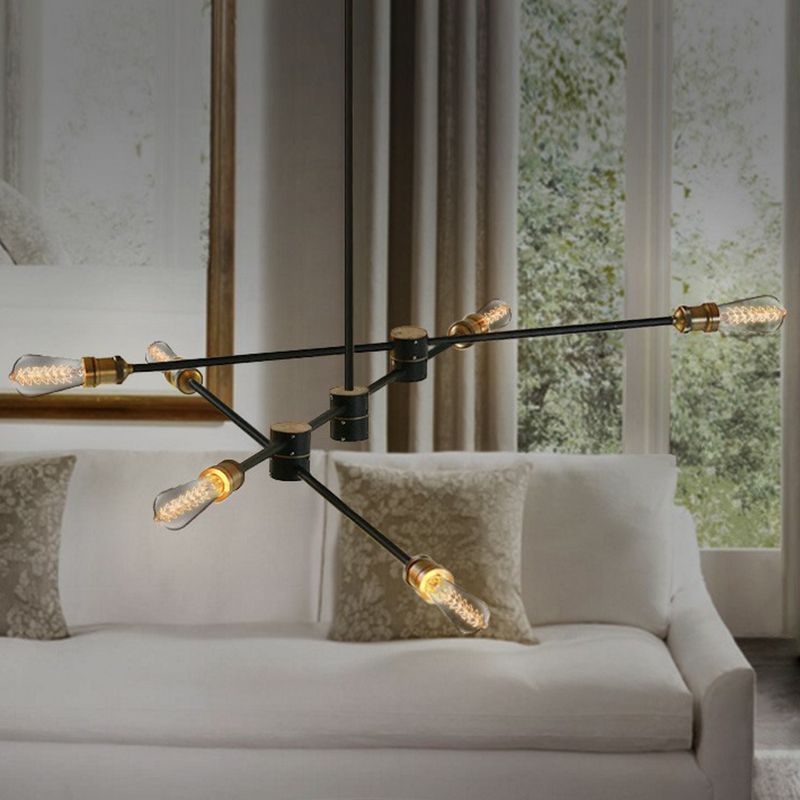 Brazo de varilla negra colgante colgante lámpara de comedor de hierro industrial lámpara de comedor
