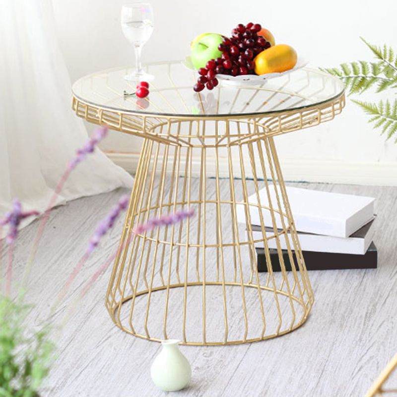 Modern Style Glass Round Side Table Dia 19.7-inch Frame End Table