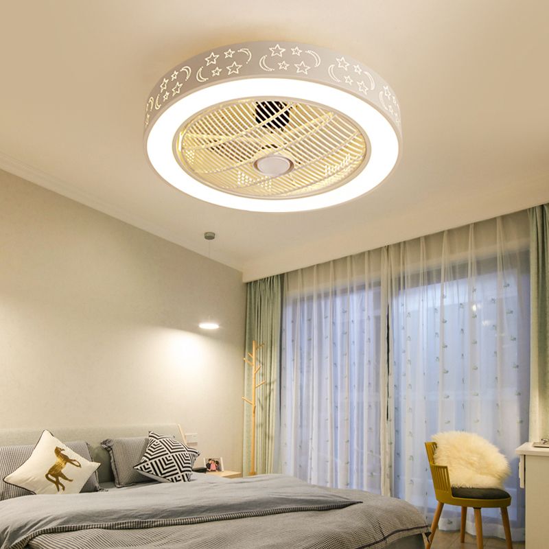 Weiße trommelförmige Lüfterlampe Nordic LED Metal Semi Flush Leuchte für Schlafzimmer