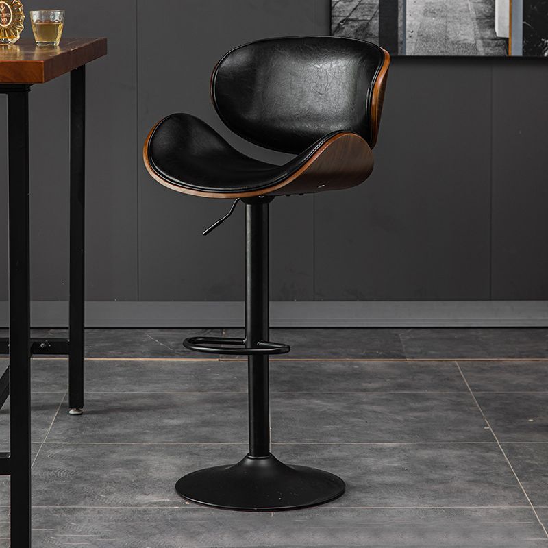 Glam Low Back Dining Stool Adjustable Height Bar Stool with Footrest