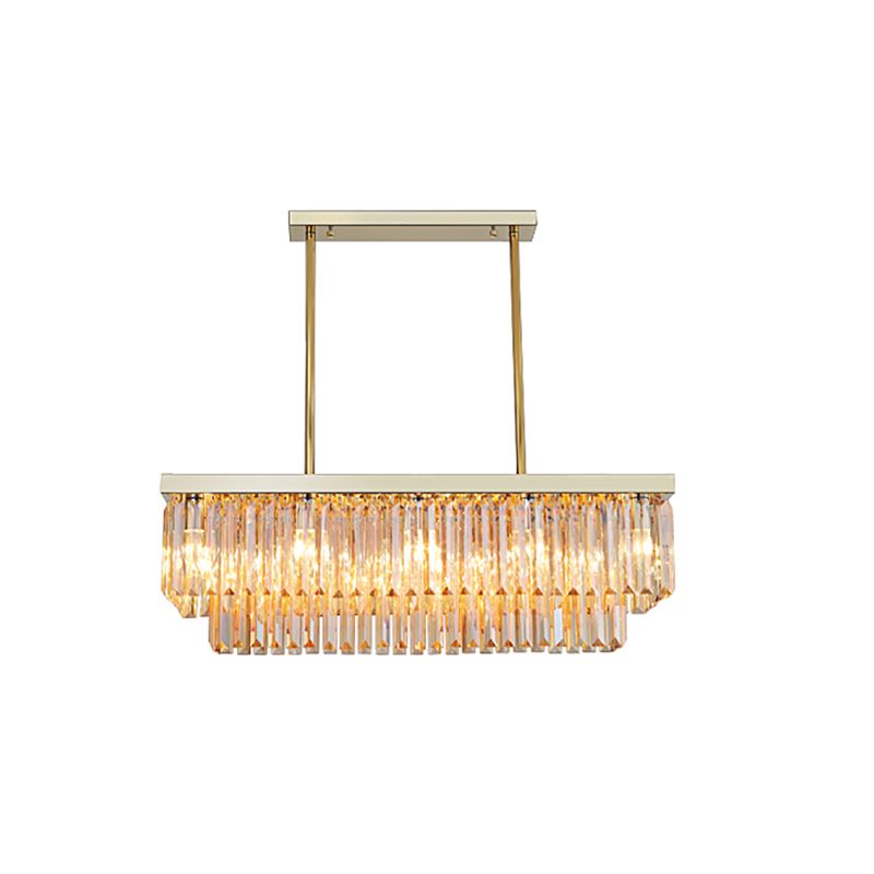 Rechthoek hangende lampkit eigentijds helder/barnsteen kristallen blok 10 lichten eetkamer eilandlamp, 31,5 "/39" w