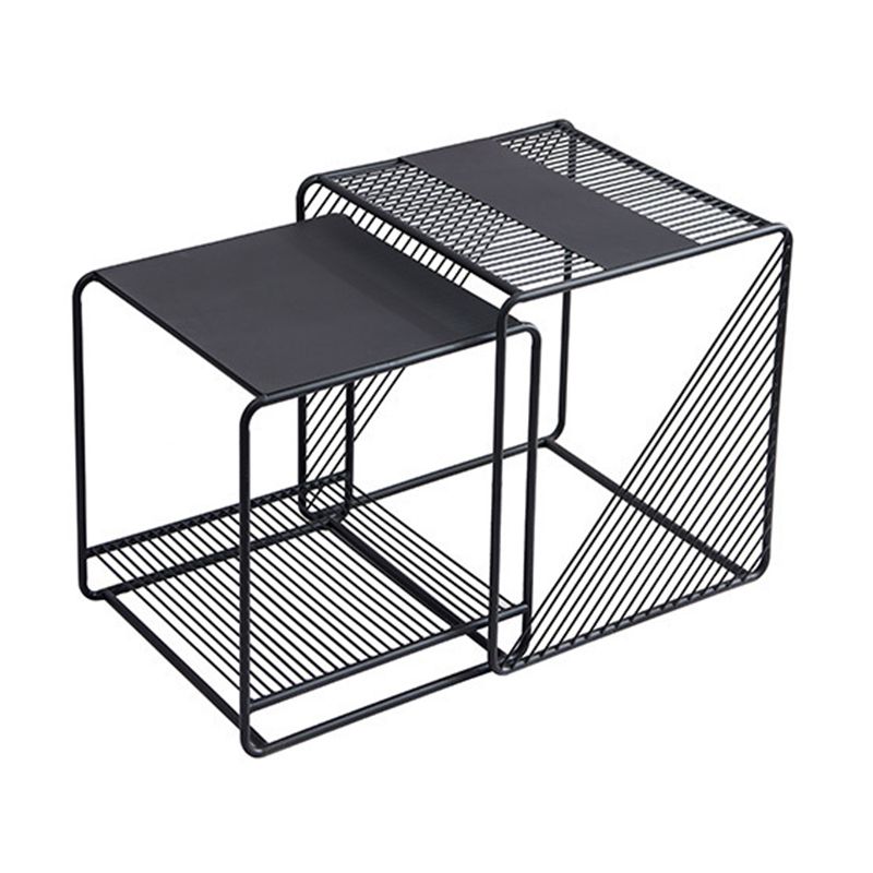 Mid Century Metal Square Cocktail Table 2-Piece Coffee Table Set