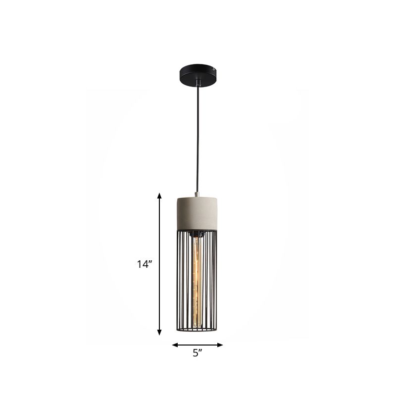 1-Light Pendant Light Fixture Industrial Cone/Cylinder/Triangle Iron Hanging Lamp in Black with Cement Socket