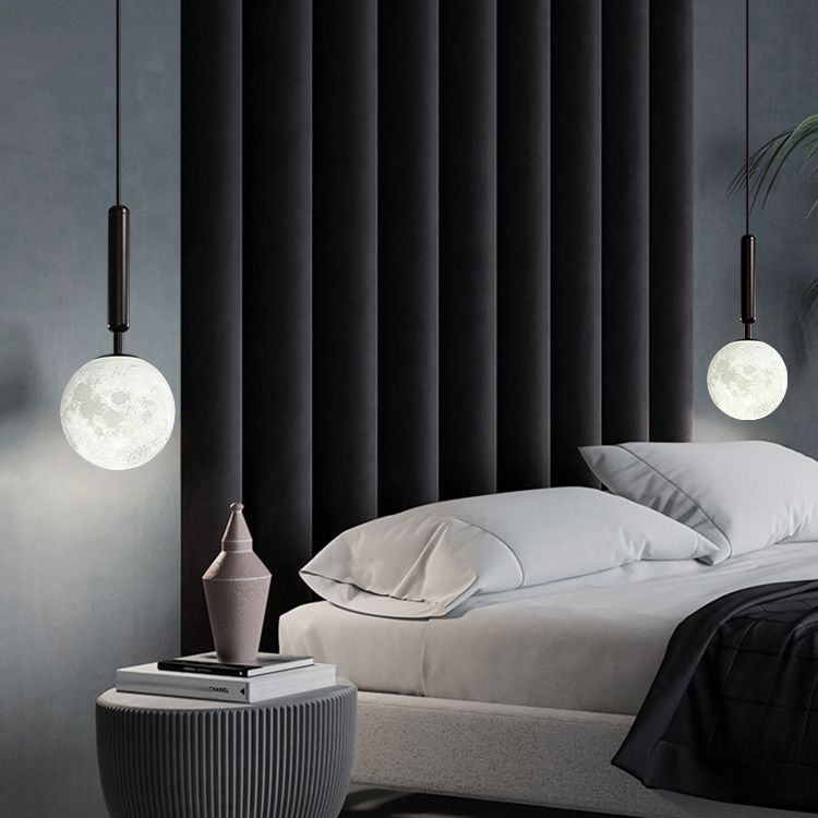 Modern Style Spherical Shade Hanging Light Plastic 1 Light Pendant Lamp for Bedside