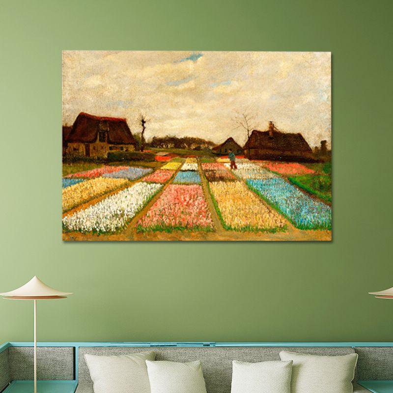 Farmhouse Bulb Fields Painting Canvas Art Brown Textured Wall Decor for Family Room