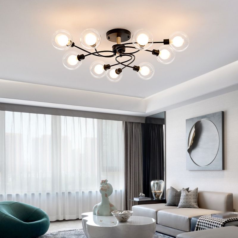 Multi Light Spherical Ceiling Lamp Modern Style Glass Ceiling Lighting for Living Room
