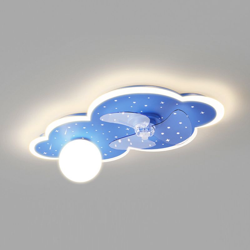 3-Blade Globe Ceiling Fan Children LED Metallic Blue Fan with Light for Home