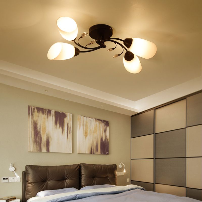 Modern 4/6/8 Luci semi -filo Light con sfumatura di vetro smusso Black Mulino a vento Montaggio Luce