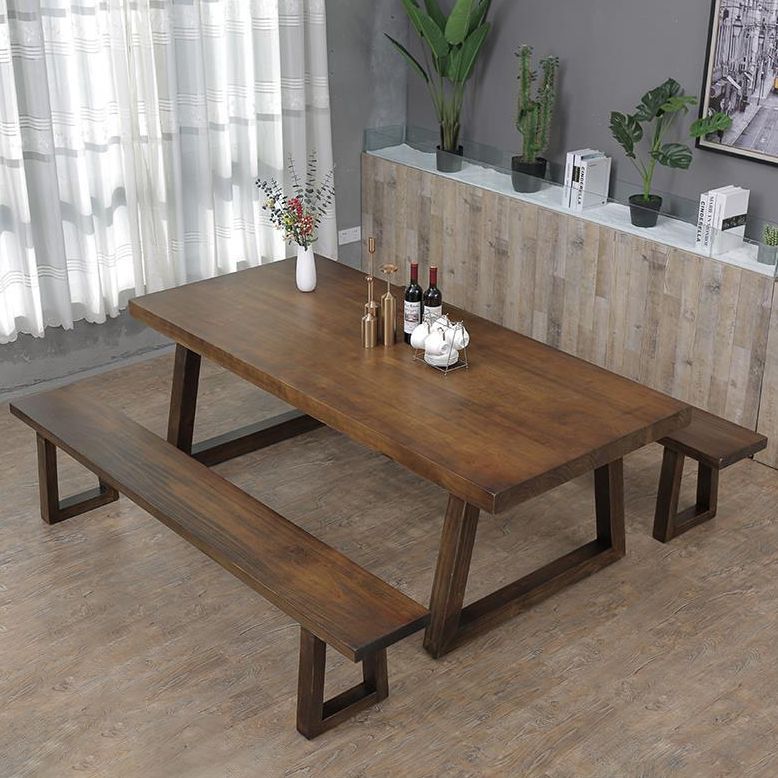 Industrial Style Rectangle Table Wooden Dining Table with Wooden Legs