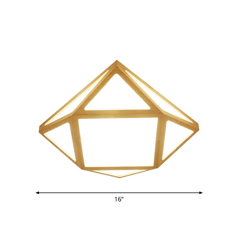 Diamond/Geometric Bedroom Ceiling Light Acrylic 16"/23.5" Wide LED Nordic Flush Mount Lighting Fixture in Wood