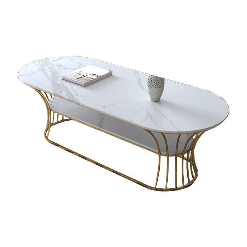 Glam 17.7" H Oval Slate Coffee Table Metal Frame Cocktail Table