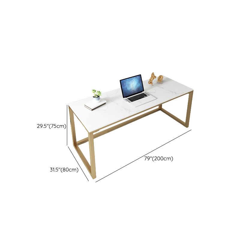 Glam Marble Office Desk 1-shelf Rectangular Writing Desk with Metal Legs