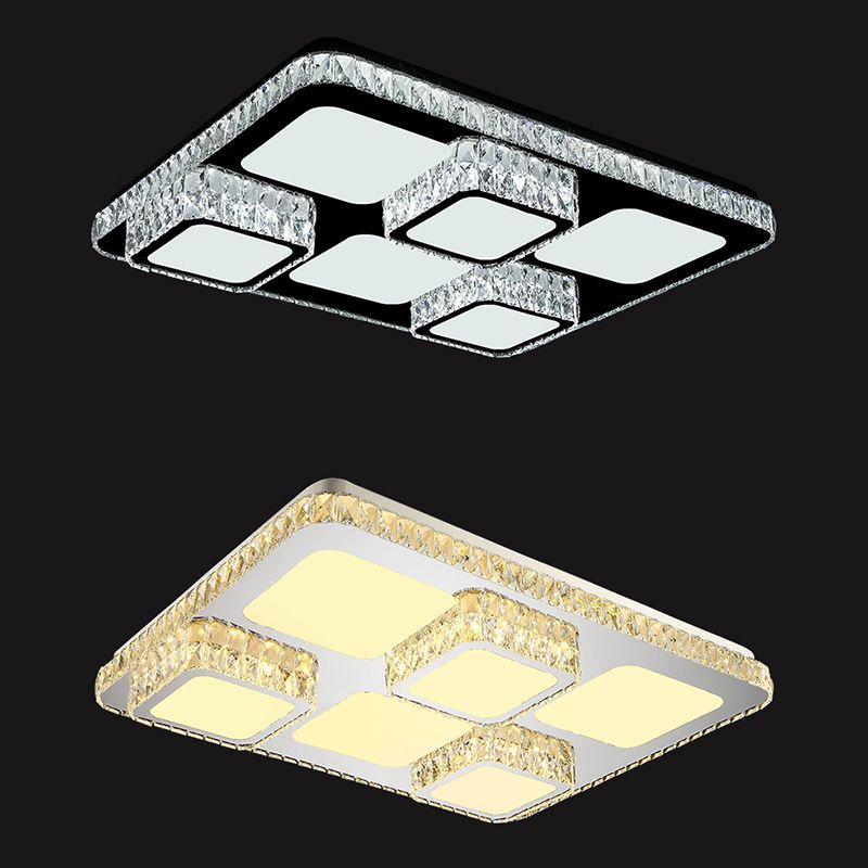 Cébullition rectangulaire Plafond Contemporain Cristal contemporain Salle de la famille LED Flush Lumière en Chrome