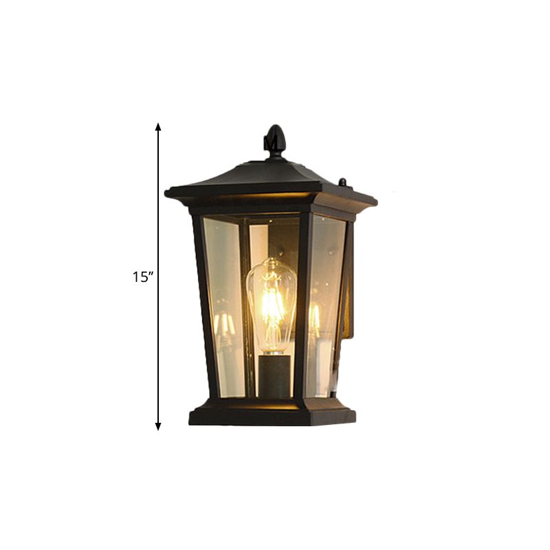 1-Head Flush Wall Sconce Traditional Porch Wall Mounted Lighting with Pavilion Dimpled Glass Shade in Black/Brass