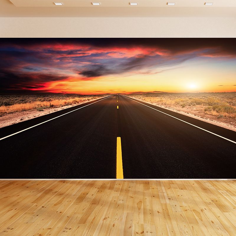 Modern Express Way Mural Non-Woven Stain Resistant Light Color Wall Art for Living Room