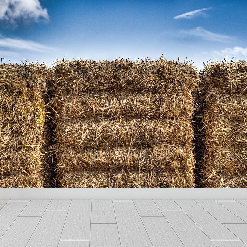Modern Scenery Stacked Hay Mural Dark Color Stained Resistant Wall Art for Bedroom