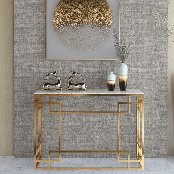 Glam Iron Console Sofa Table Rectangle Marble Console Accent Table for Hall