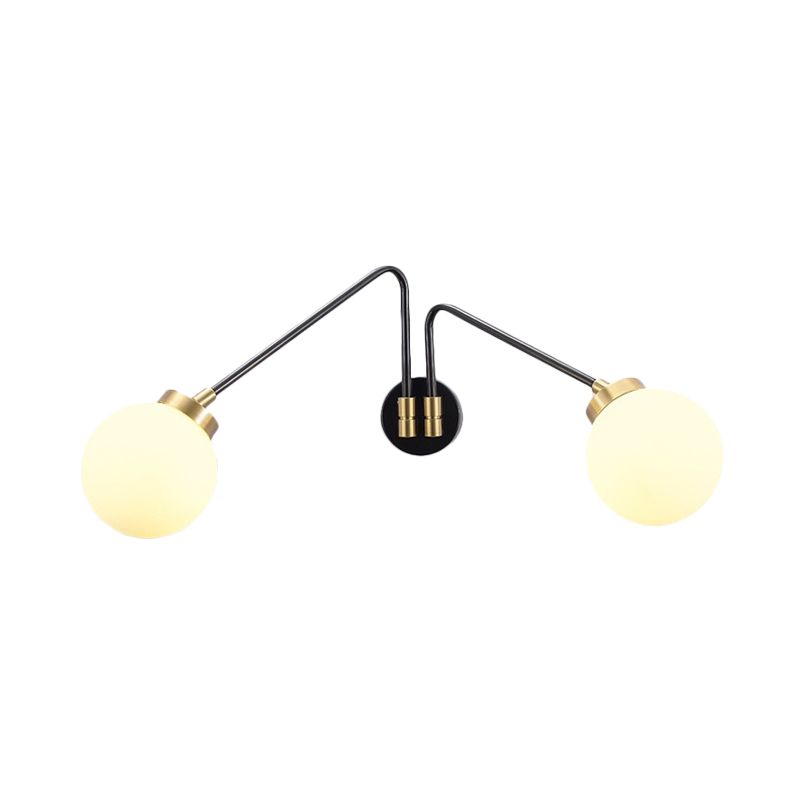 Braccio angolato al letto muro monte leggero a mano vetro di latte a mano 2 lampadine minimalismo idee di applique in nero