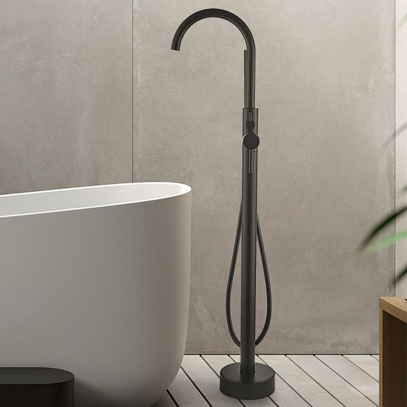 Modern High Arc Faucet Brass Floor Mounted Free Standing Tub Filler Faucet