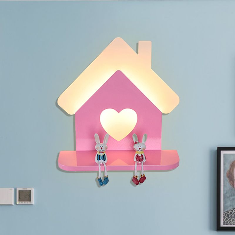Iron Huis Plaatsbaar muurlicht SCONCE Kinderen LED Roze wandlamp armatuur met liefdevol hartpatroon in wit/3 kleurlicht