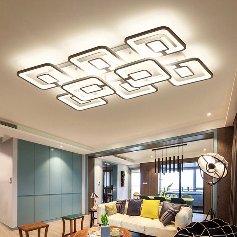 Modern 5/8-Head LED Flush Mount Light White Multi-Layer Ceiling Lamp with Acrylic Shade in Warm/White/Natural Light