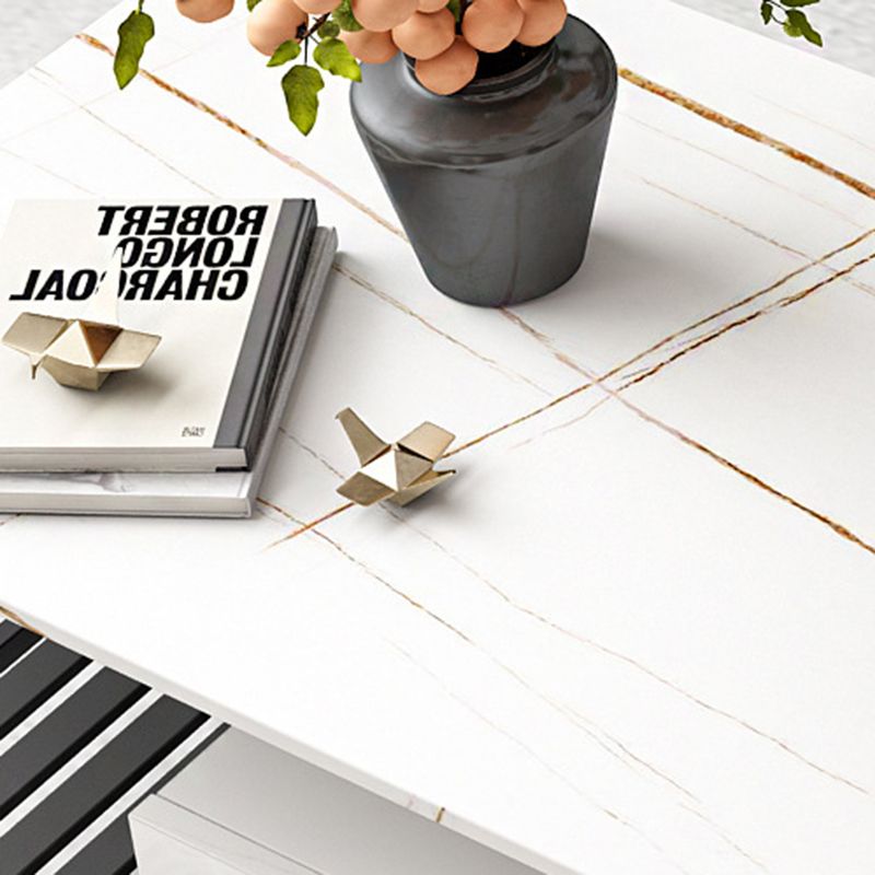 4 Legs Coffee Table Slate Top Coffee Cocktail Table with Shelf