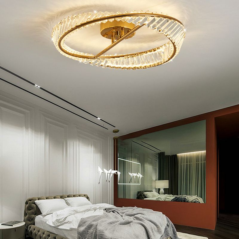 Crystal Geometric Flush Mount Lamp Modern Flush Ceiling Light Fixture in Gold