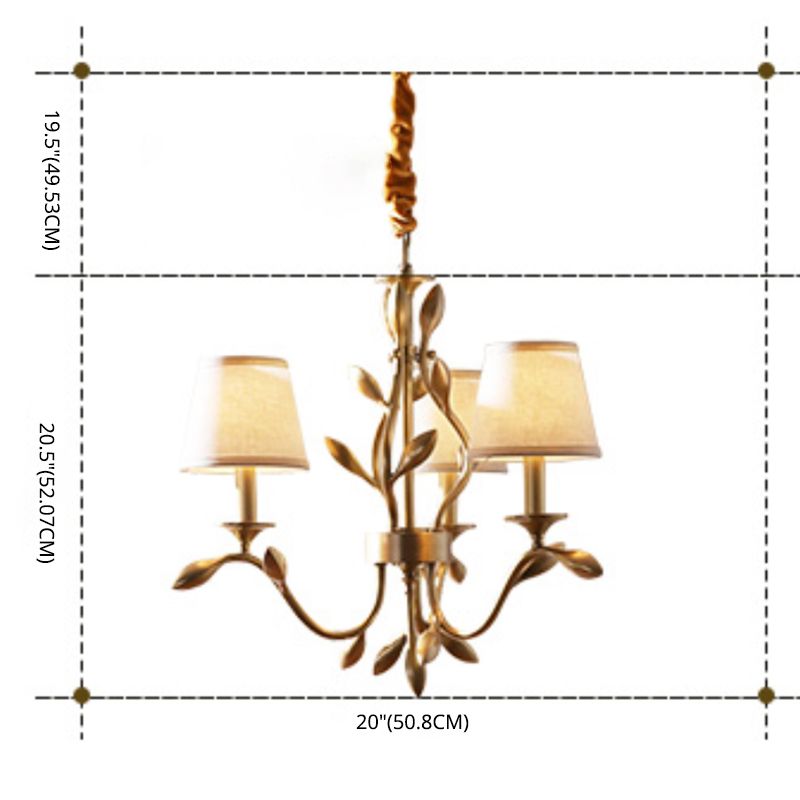 Conical Chandelier Light Fixture Traditional White Fabric Shade Pendant Lighting for Restaurant