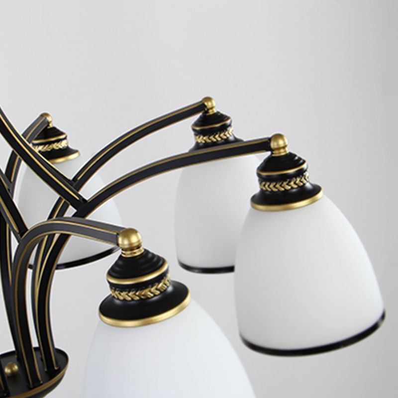 American Metal Chandelier Branch Black Pendant Lamps with White Glass for Living Room