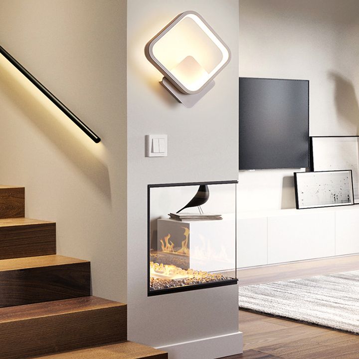 Wit geometrische LED -wandlamp in moderne eenvoud Smeedijzeren wandonderdelen met acrylschaduw