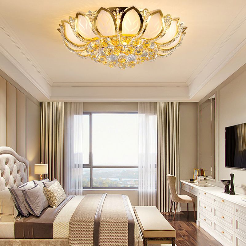 Crystal Gold Ceiling Light Fixture Floral Minimalist Ceiling Flush Mount
