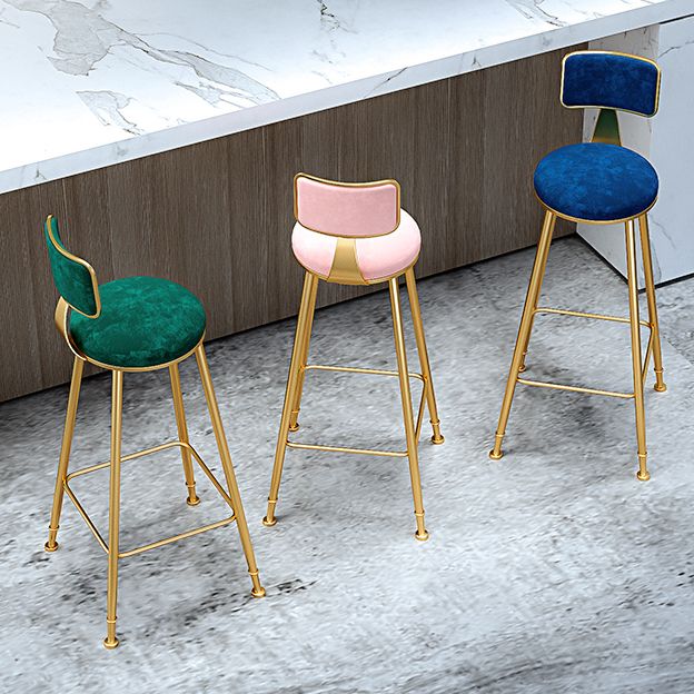 Glam Armless Backrest Counter Stool Iron Cashier Bar Stool with Flannel Cushion and Pedal