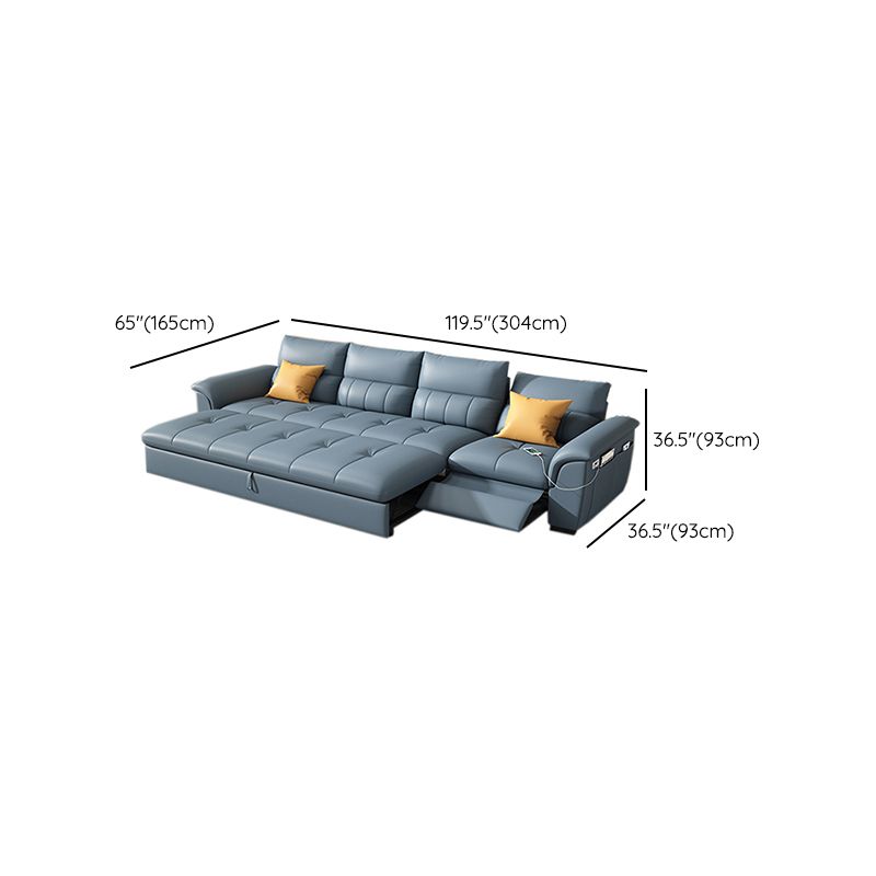 Stainless Steel Blue Genuine Leather Living Room Flared Arm Sofa