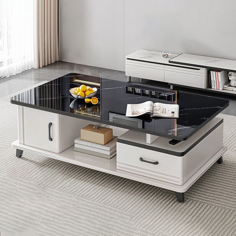 4 Legs Coffee Table Rectangle Single Stone Cocktail Table with Storage