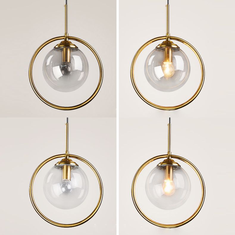 Luz de colgante de oro de vidrio en lámpara colgante de globo de hierro electroplacado de estilo artístico moderno