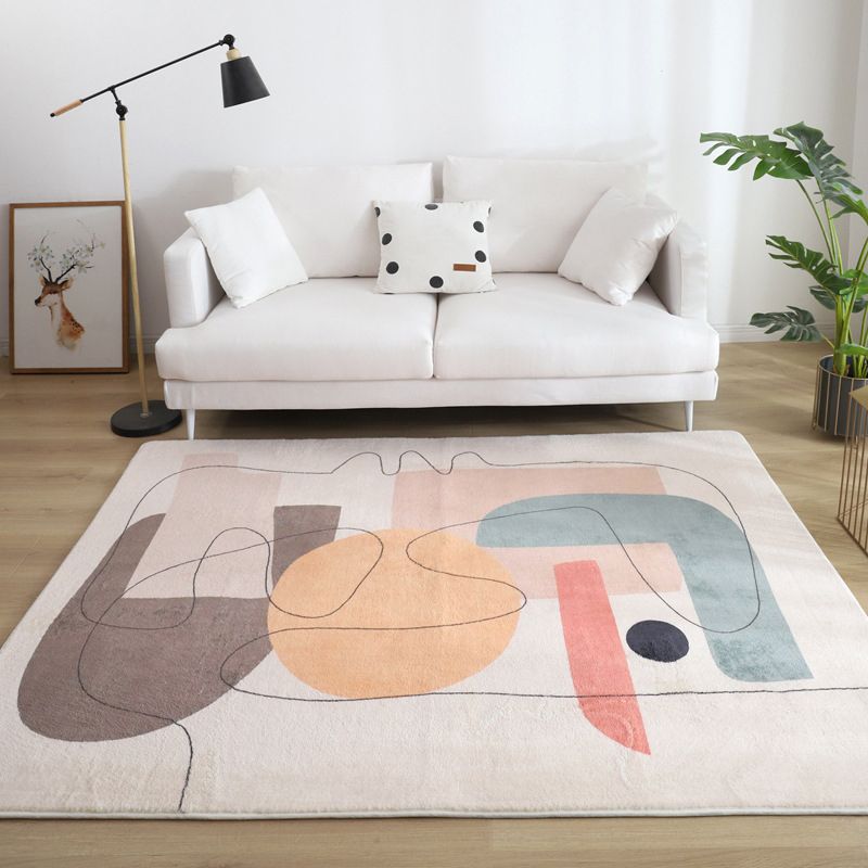 Pink Nordic Rug Polyester Irregular Color Block Rug Washable Rug for Living Room