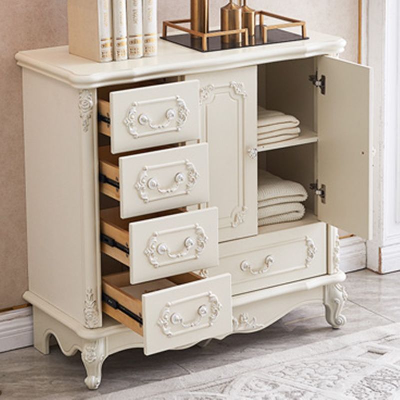 38.58"/49.21" Tall White Wooden Cabinet, Rectangle Accent Cabinet with Drawers
