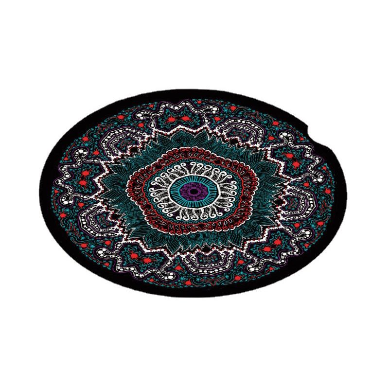 Retro Round Rug Medallion Print Polyester Carpet Non-Slip Backing Area Rug for Living Room
