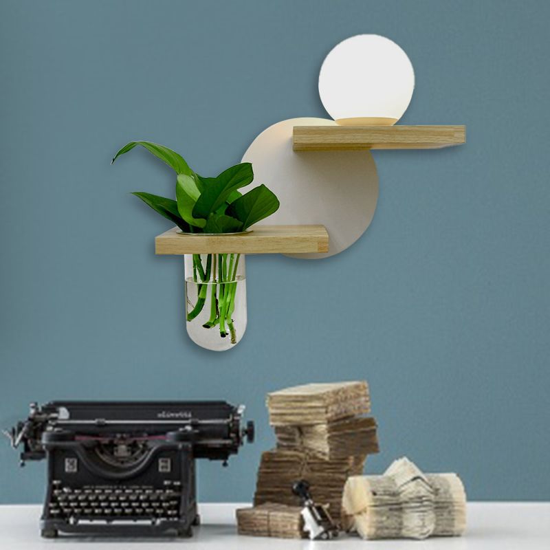 Simple Globe Sconce Fixture 1 Light Wooden LED Wall Lamp in Grey/White/Green for Living Room, Left/Right