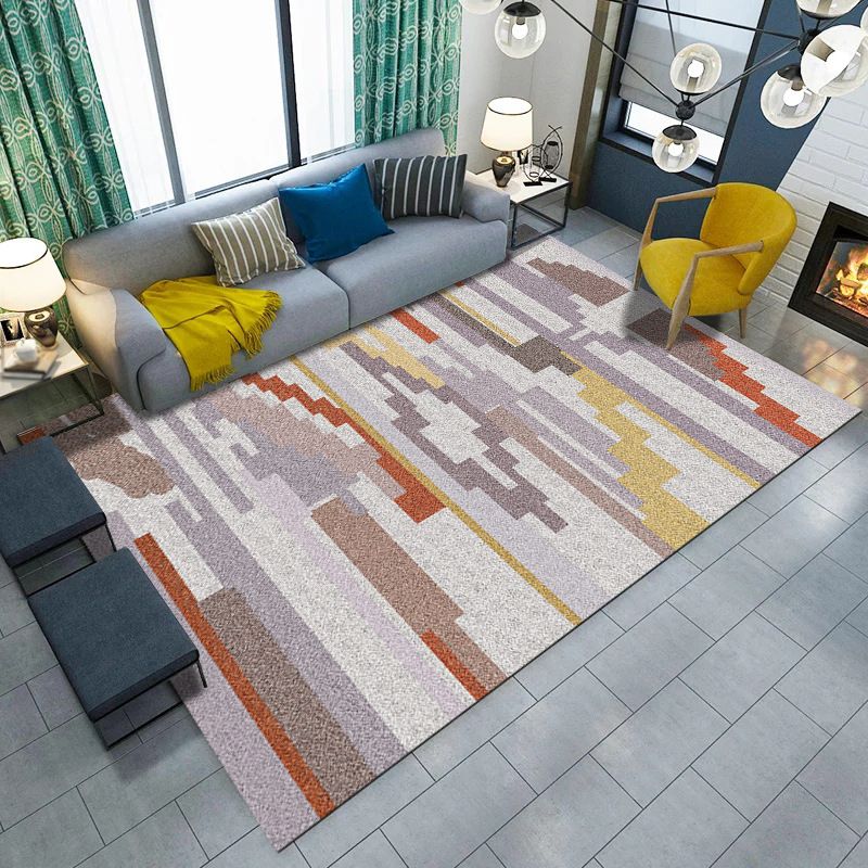 Brown Stripe Rug Polyester Simple Rug Non-Slip Backing Rug for Home Decor