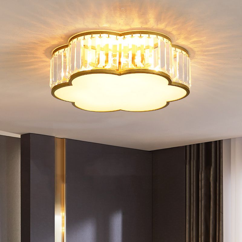 Gold Schattierte Deckenbefestigung Einfache Kristall-Schlafzimmer-Deckenhalterung Licht Befestigung