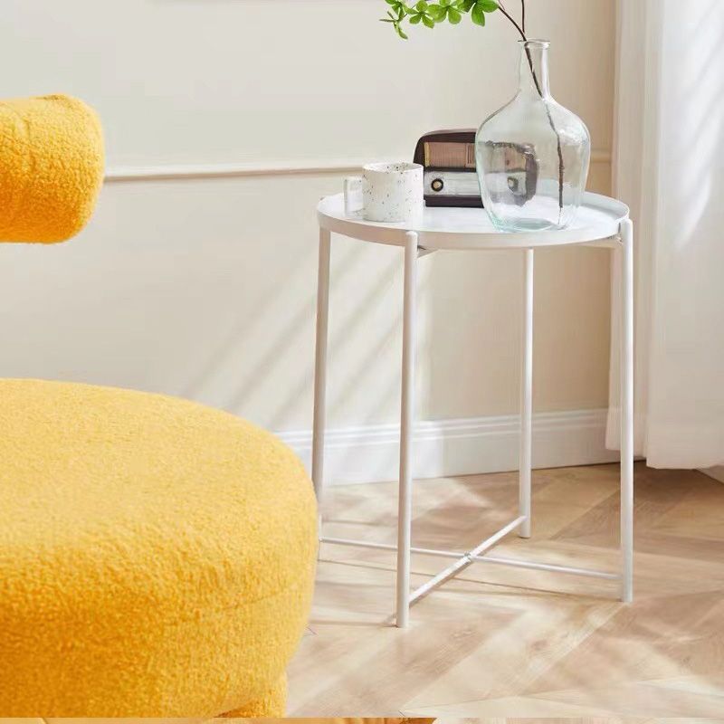 Mid-Century Cross Legs End Side Table Round Tray Top Corner Table