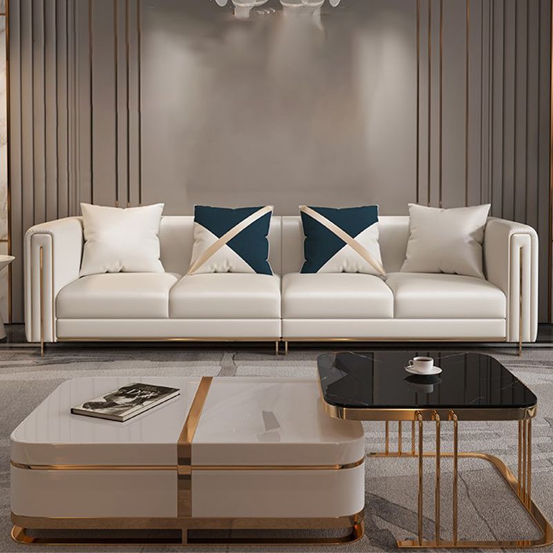 33.46" Wide Tuxedo Arm Sofa White Standard Sofa for Living Room