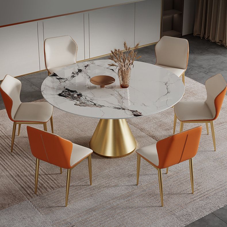 Glam Dining Table Set 1/4/5/7 Pcs Round Sintered Stone Dining Table with Wingback Chairs