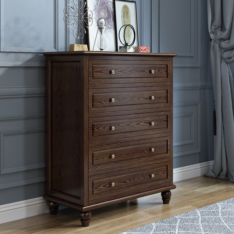 Contemporary Accent Chest with 5 Drawers and Bun Feet in Solid Wood