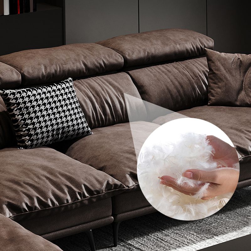 Square Arm Dark Brown Removable Cushions Modern Stain-Resistant Sofa & Chaise