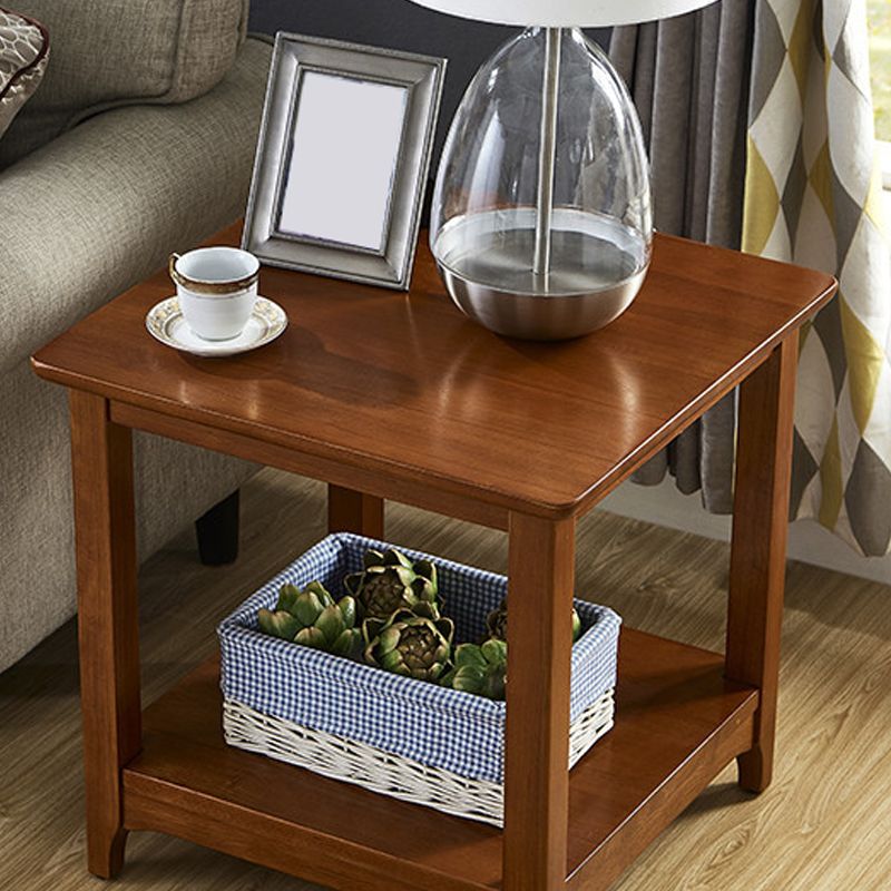 Modernistic Solid Wood 4 Legs Square Double Tier Accent Side Table